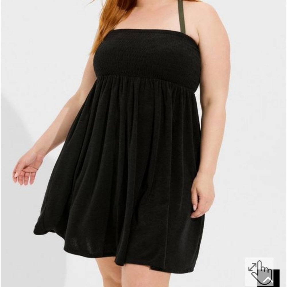 🆕️ BLACK TERRY CLOTH SMOCKED BEACH DRESS / COVER UP
